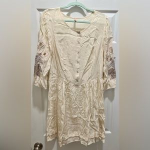 Free People Vintage Cream Dress Floral Sleeve Detailing